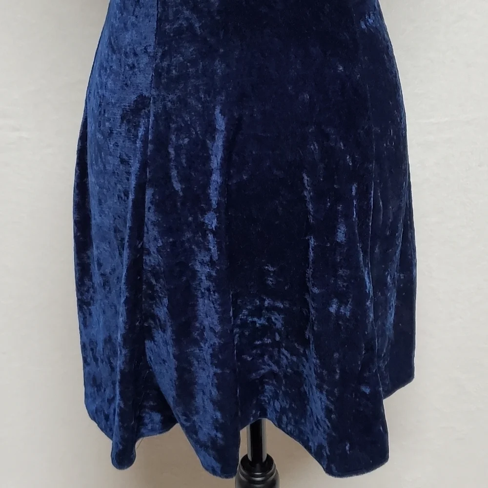 Vintage Petra Fashions Blue Crushed Velvet Double Strap Fit & Flare Mini Dress L - Picture 13 of 15